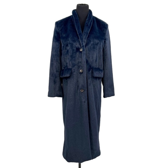 J CREW COLLECTION NAVY BLUE FAUX FUR Palais topcoat LONG COAT SIZE 2 STYLE BU455 - Picture 4 of 11
